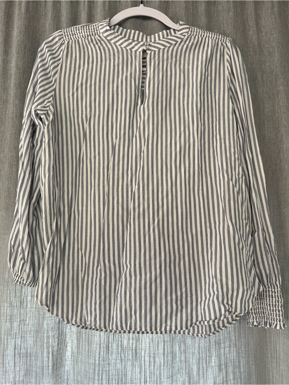 LOFT Striped Button-Front Band Collar Shirt - Blue & White